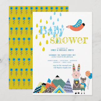 Winter Folk Art Baby Shower Invites Scandinavian