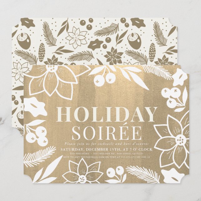 Winter Folliage Gold Holiday Soirée Party Invitation (Front/Back)
