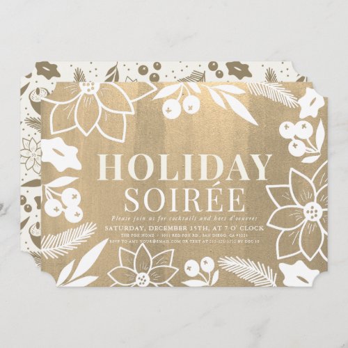 Winter Folliage Gold Holiday Soire Party Invitation
