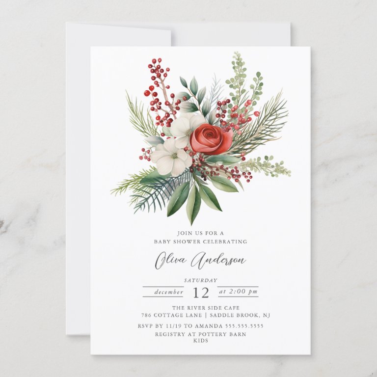 Winter Foral Baby Shower Invitation