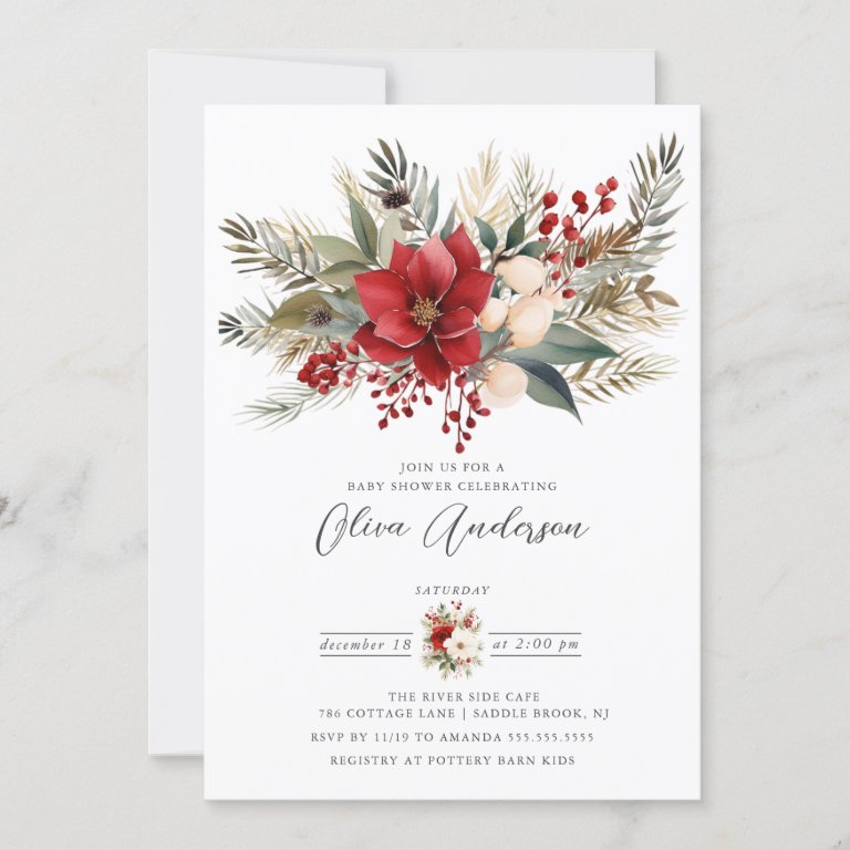 Winter Foral Baby Shower Invitation