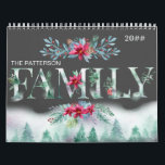Winter Forest 2 Photos a Month Family Picture Calendar<br><div class="desc">Create your own family calendar with up to 24 of your favorite photos, your name and the year. The cover has a watercolor winter forest scene with floral garlands and the word FAMILY in decorated letters. The design includes forest trees, pine cones, poinsettia, berries and foliage. The photo template is...</div>