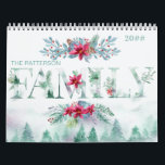 Winter Forest 2 Photos per Month Family Calendar<br><div class="desc">Create your own family calendar with up to 24 of your favorite photos, your name and the year. The cover has a watercolor winter forest scene with floral garlands and the word FAMILY in decorated letters. The design includes forest trees, pine cones, poinsettia, berries and foliage. The photo template is...</div>