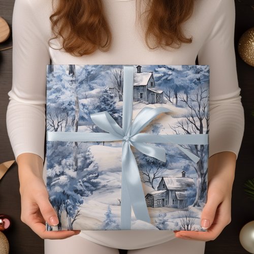 Winter Forest and a Barn Christmas  Wrapping Paper