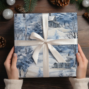 Winter Forest and a Barn Christmas Wrapping Paper Sheets