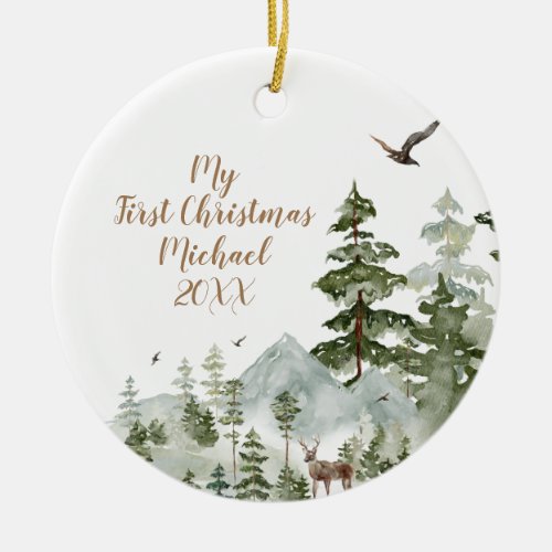 Winter Forest Animal Woodland First Christmas Ceramic Ornament