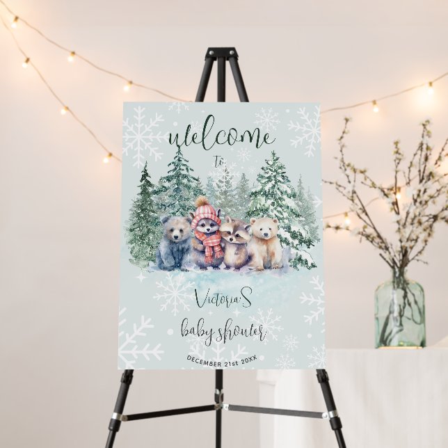 Winter Forest Animals Adventure Awaits Baby Shower Foam Board (In Situ (Stand))