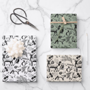 Winter Forest Animals and Leaves Wrapping Paper Sheets