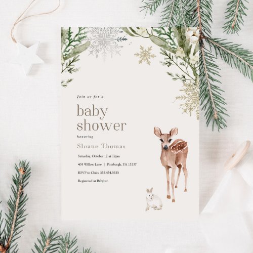 Winter Forest Animals Baby Shower  Invitation