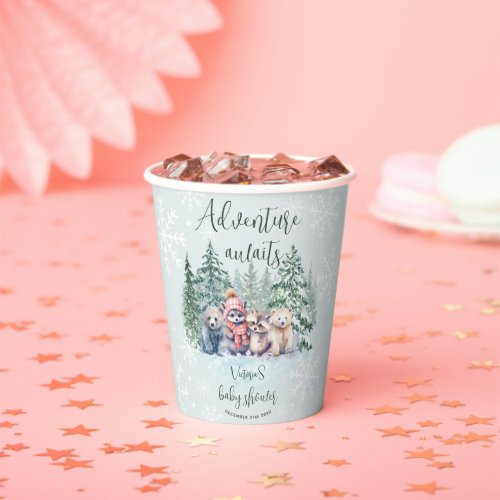 Winter Forest Animals In Snow Baby Shower Paper Cups