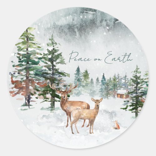 Winter Forest Animals Peace On Earth Christmas Classic Round Sticker