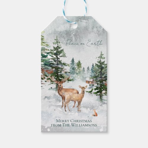 Winter Forest Animals Peace On Earth Christmas Gift Tags