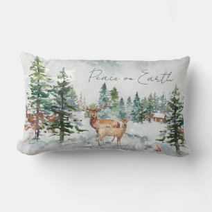 Winter Forest Animals Peace On Earth Christmas Lumbar Pillow
