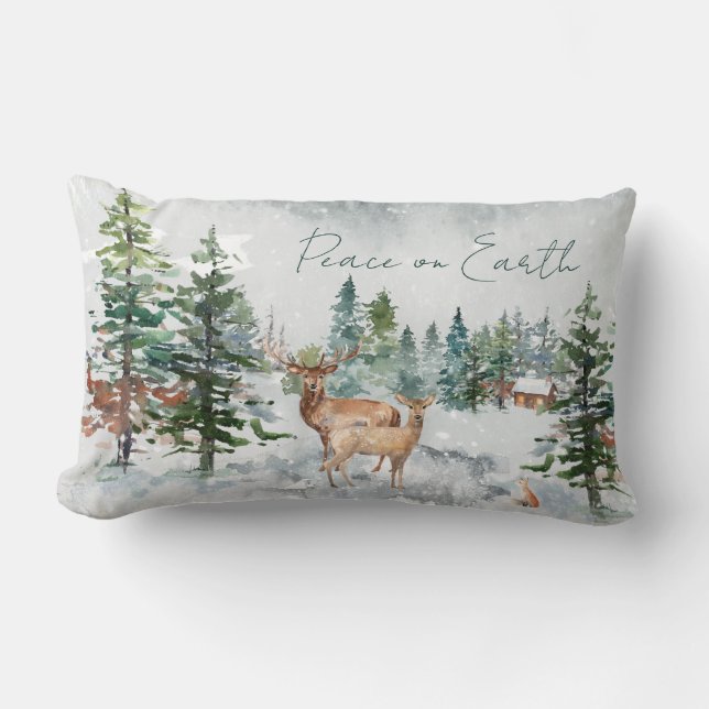 Winter Forest Animals Peace On Earth Christmas Lumbar Pillow (Front)