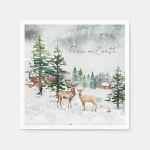Winter Forest Animals Peace On Earth Christmas Napkins