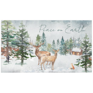 Winter Forest Animals Peace On Earth Christmas Tablecloth
