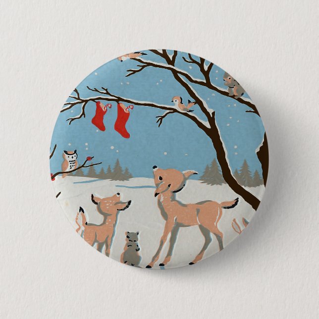 Winter Forest Animals Pinback Button (Front)