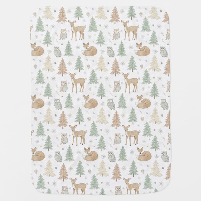 Winter Forest Animals Seamless Pattern Baby Blanket (Front)