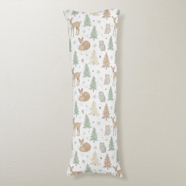 Winter Forest Animals Seamless Pattern Body Pillow (Front Vertical)