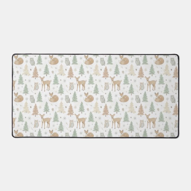 Winter Forest Animals Seamless Pattern Desk Mat (Front)