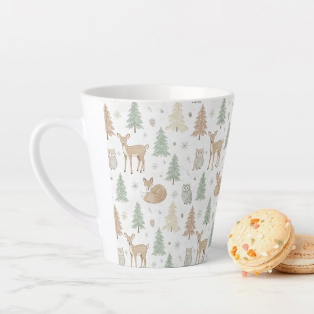 Winter Forest Animals Seamless Pattern Latte Mug (In Situ)