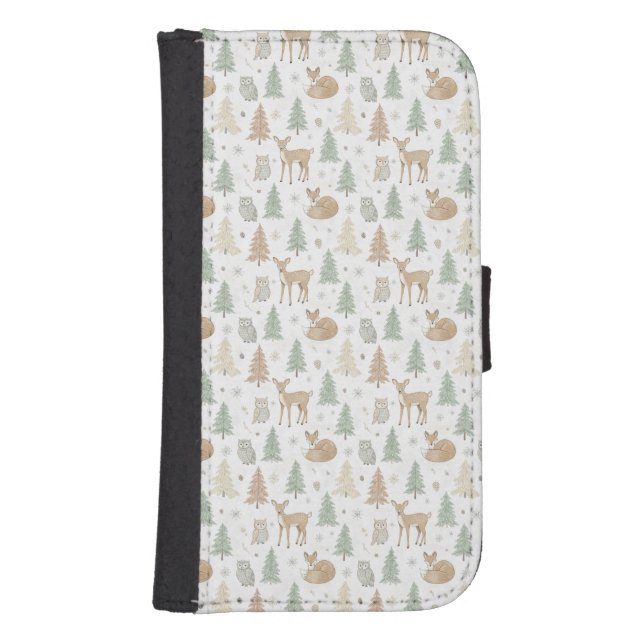 Winter Forest Animals Seamless Pattern Samsung Galaxy Wallet Case (Front)