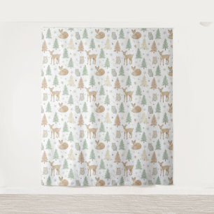 Winter Forest Animals Seamless Pattern Tapestry