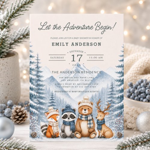 Winter Woodland Brown baby shower invitation
