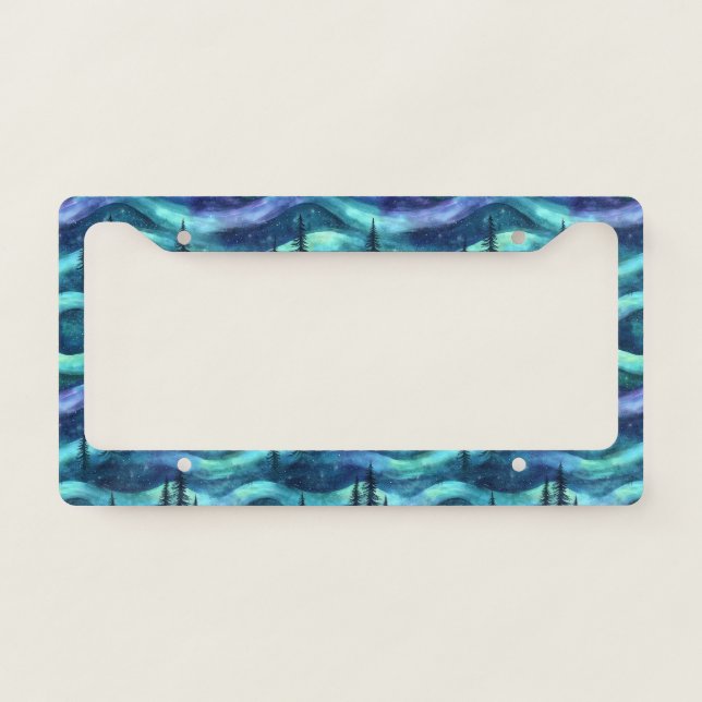 Winter Forest Aurora Pattern License Plate Frame (Front)