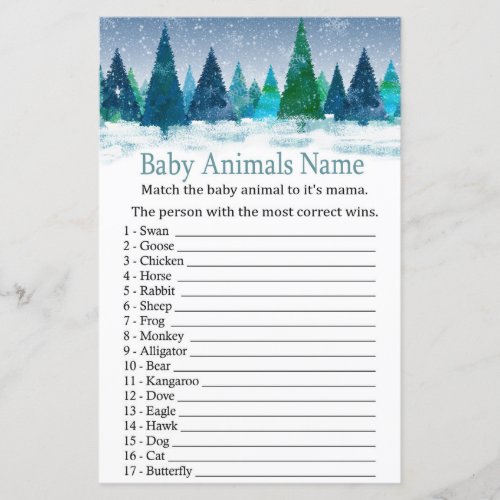 winter forest Baby Animals Name Game baby shower