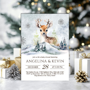 Winter Forest Baby Deer Baby Shower Invitation