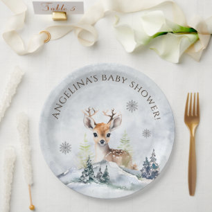 Winter Forest Baby Deer Baby Shower Paper Plates