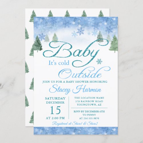 Winter Forest Baby Its Cold Outside Baby Shower Invitation