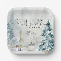 Winter forest baby its cold outside baby shower paper plates