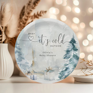 Winter forest baby its cold outside baby shower paper plates