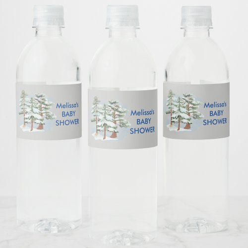 Winter forest baby its cold outside snowflake water bottle label
