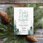 Winter Forest Baby Shower Invitation<br><div class="desc">Affordable custom printed winter baby shower invitations in a pretty gender neutral color palette of muted blues and grays. This sweet design features a forest of watercolor evergreen trees and modern hand lettering style script that says Baby It's Cold Outside - perfect for a rustic winter baby shower theme. Personalize...</div>