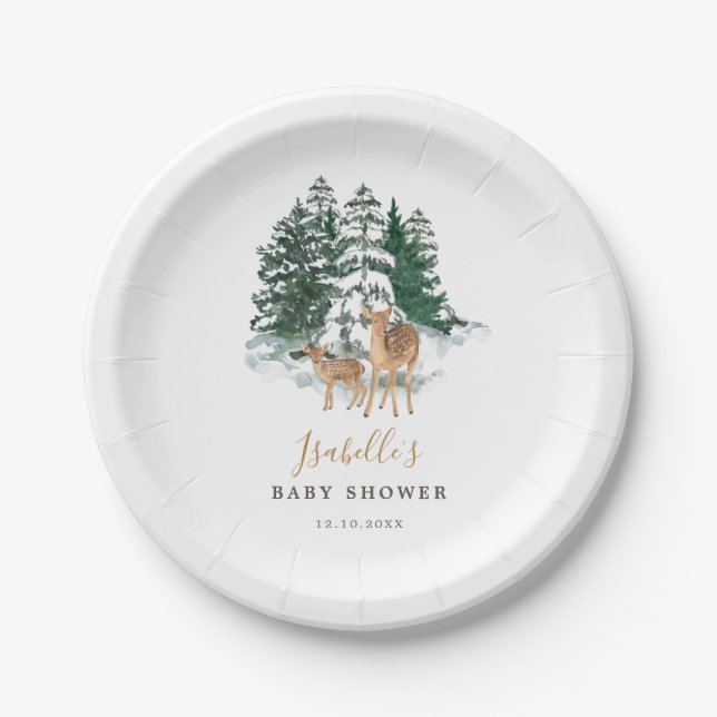 Winter Forest Baby Shower Paper Plates (Front)