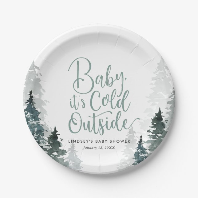 Winter Forest Baby Shower Paper Plates (Front)