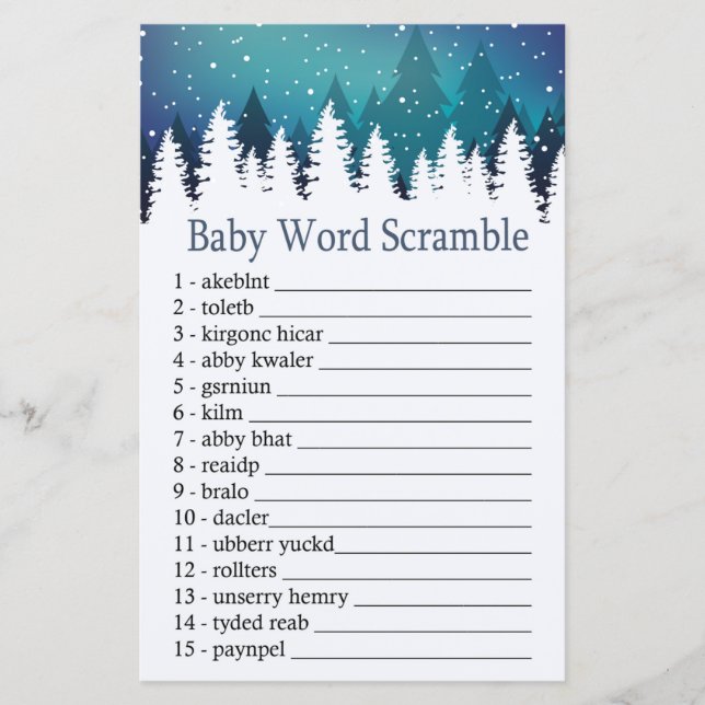 Winter Forest Baby word scramble game (Front)