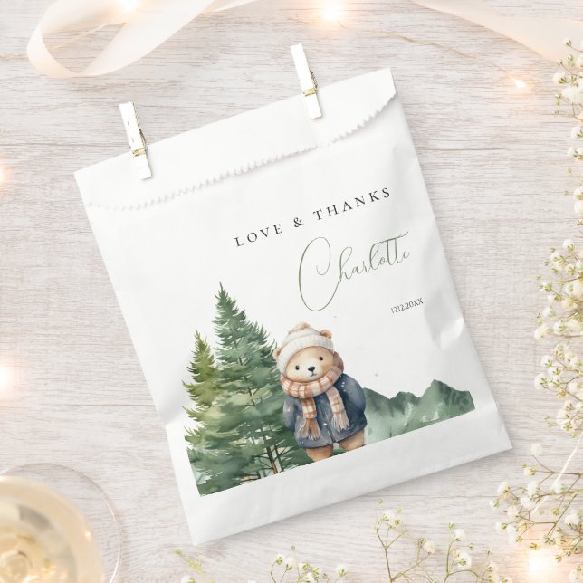 Winter Forest Bear Baby Shower Favor Bag (Clipped)