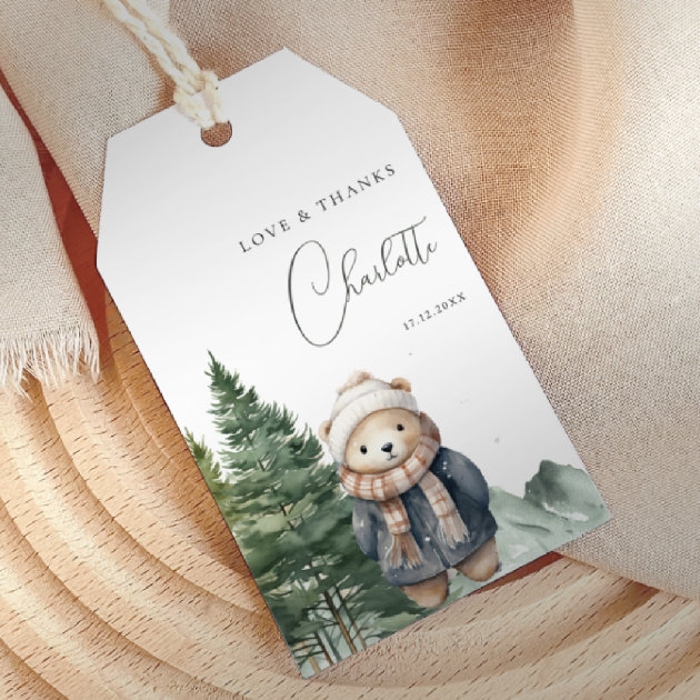 Winter Forest Bear Baby Shower Gift Tags