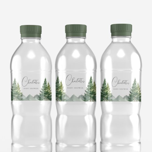 Winter Forest Bear Baby Shower Water Bottle Label