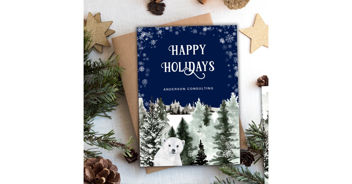 Winter Forest Bear Business Holiday Card | Zazzle