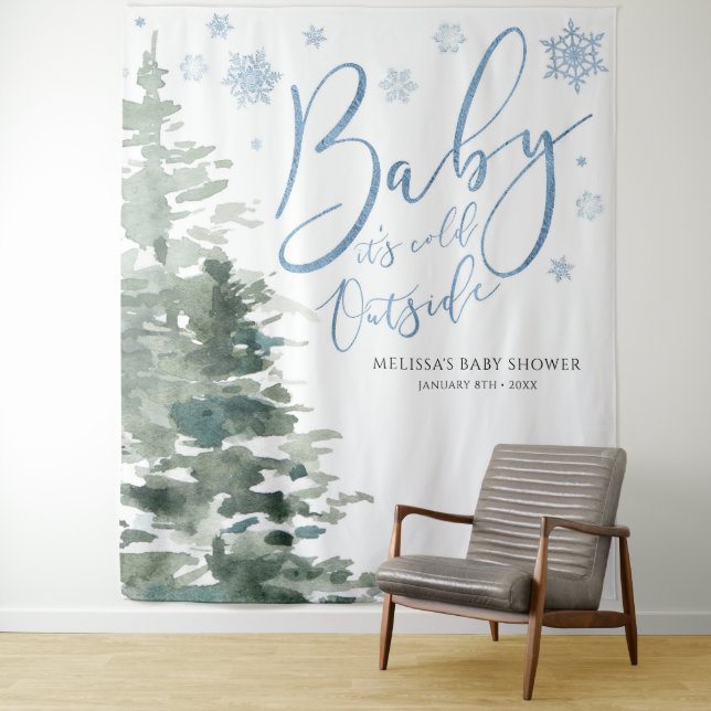 Winter Forest Blue Baby It's Cold Outside Backdrop (In Situ)