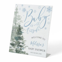 Winter Forest Blue Baby Shower Welcome Pedestal Sign