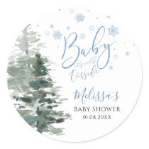 Winter Forest Blue It's Cold Outside Baby Shower Classic Round Sticker