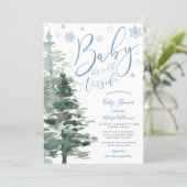 Winter Forest Blue It's Cold Outside Baby Shower Invitation (Standing Front)
