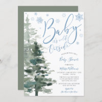 Winter Forest Blue It's Cold Outside Baby Shower Invitation