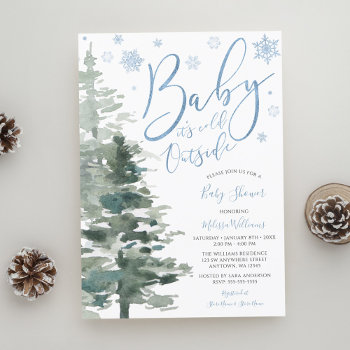 Winter Forest Blue It's Cold Outside Baby Shower Invitation by printcreekstudio at Zazzle